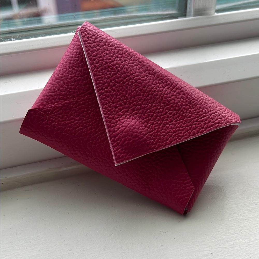 Pink and Silver Leather Envelope Clutch Wallet